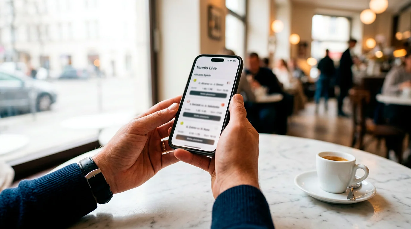 Buchmacher-Vergleich für Tenniswetten — Smartphone mit Wett-App auf einem Tisch