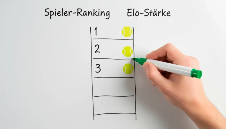 Aufsteigende Rangliste mit Tennissymbolen als Darstellung des Elo-Rating-Systems