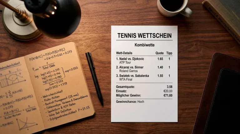 Wettschein mit mehreren Tennispartien als Symbol für Kombiwetten und deren Risiken