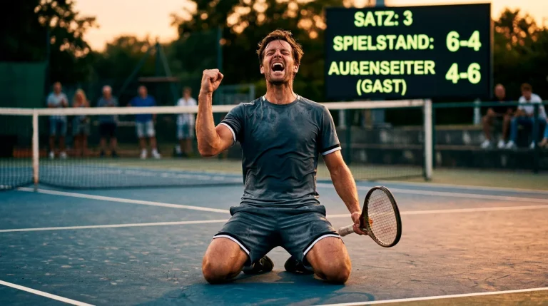 Tennisspieler feiert überraschenden Sieg als Außenseiter auf dem Platz