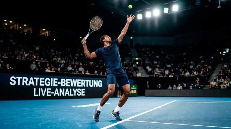 Selbstbewusster Tennisspieler beim Aufschlag als Symbol für Favoriten-Wetten