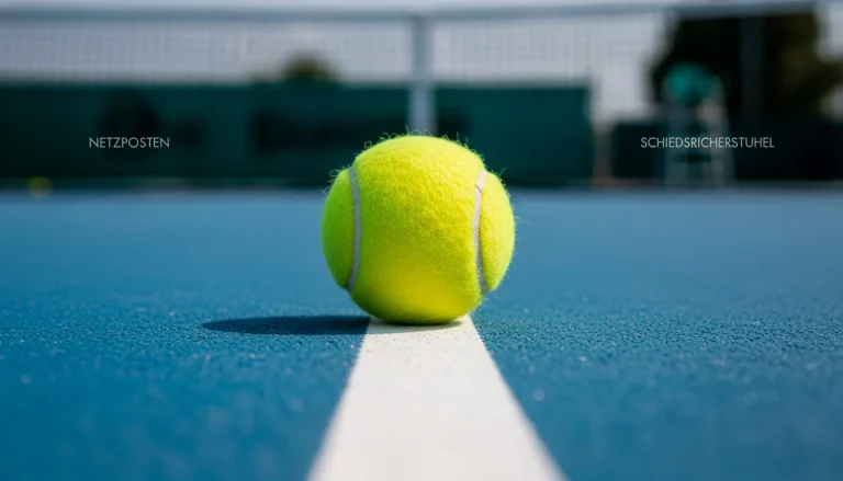 Tennisball auf der Linie eines Spielfelds als Symbol für die Grenze bei Over/Under-Wetten