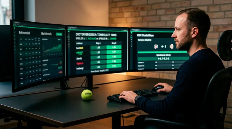 Mehrere Bildschirme mit verschiedenen Tennisquoten nebeneinander zum Vergleich