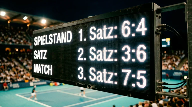 Tennisanzeigetafel zeigt den Satzstand als Symbol für die Satzwette-Strategie