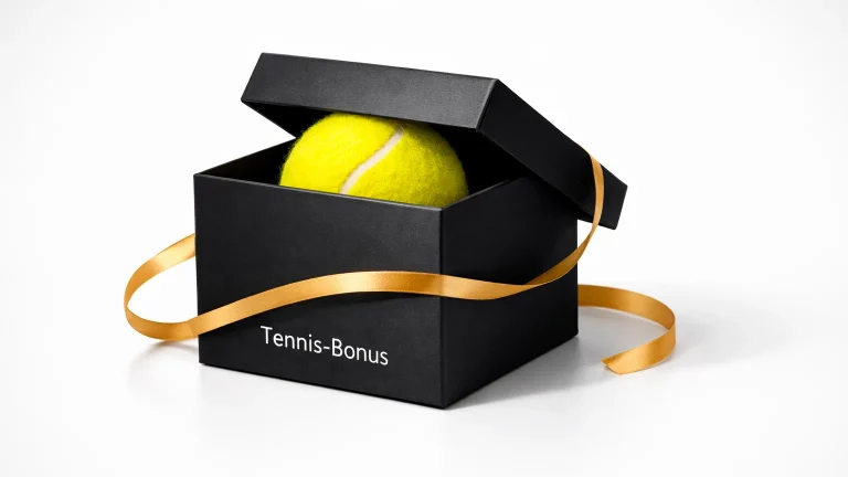 Geschenkbox mit Tennisball und Bonusbändern als Symbol für Wettbonusangebote