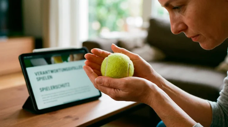Schützende Hand über einem Tennisball als Symbol für verantwortungsvolles Wetten